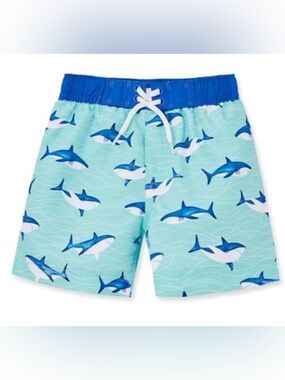 NEW! Little Me Shark Swim Trunks Green UPF 50+ UV Protection Size 24 M